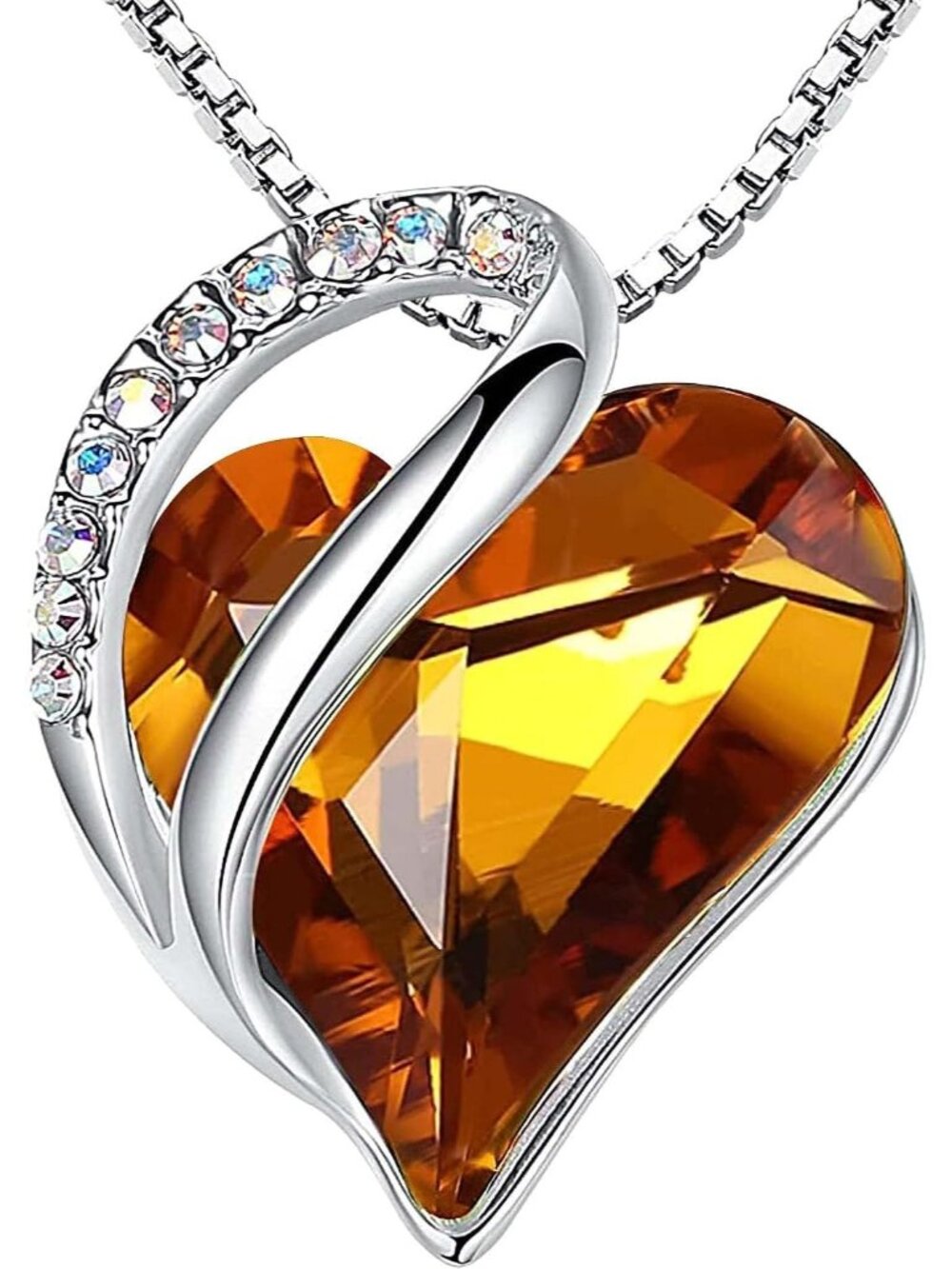 Women's Brown Yellow Infinity Love Birthstone Heart Crystal Pendant Necklace